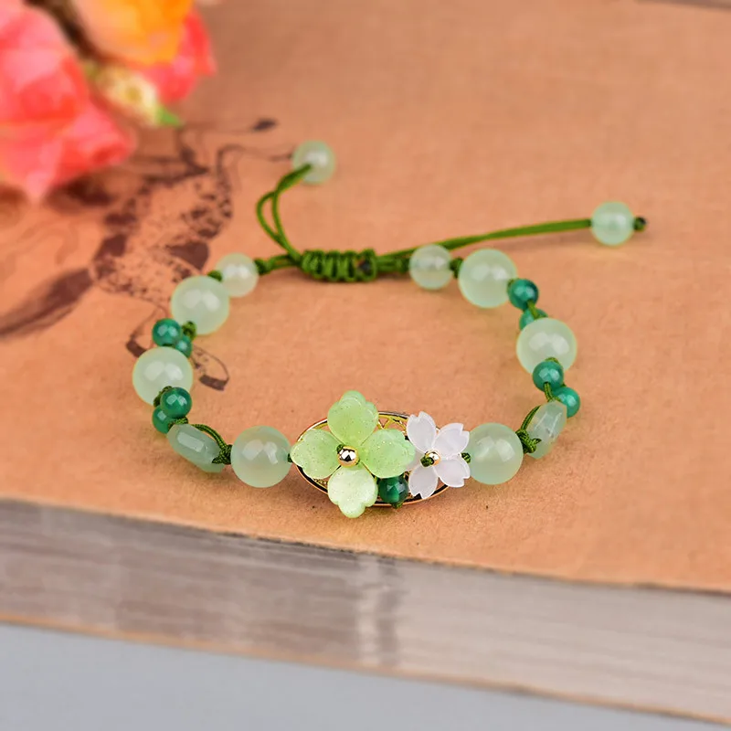 Bracelets - Green Jade Flower Bracelet Amulet Amulets