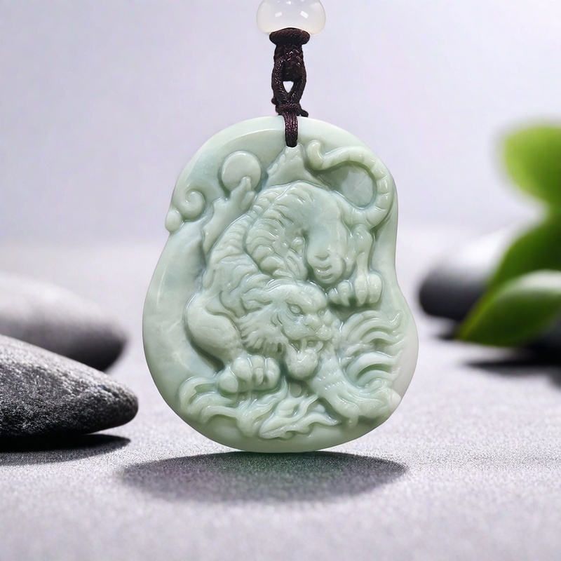 Necklaces - Green Natural Real Jade Tiger Pendant