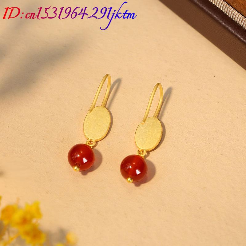 Natural Red Jade Bead Earrings - Earrings 评论和价格