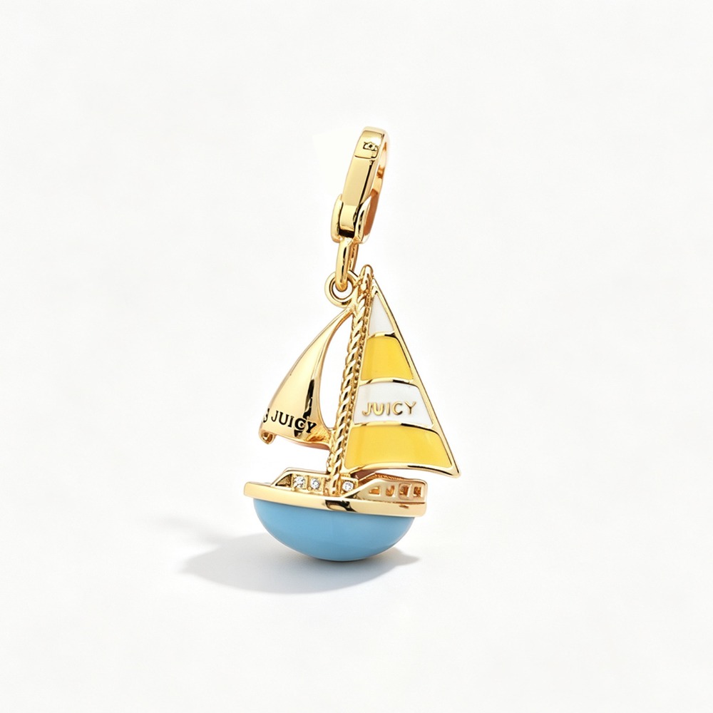 Elegant Enamel Glaze Blue Sail - Initial Letter Necklace 18K Gold 评论和价格