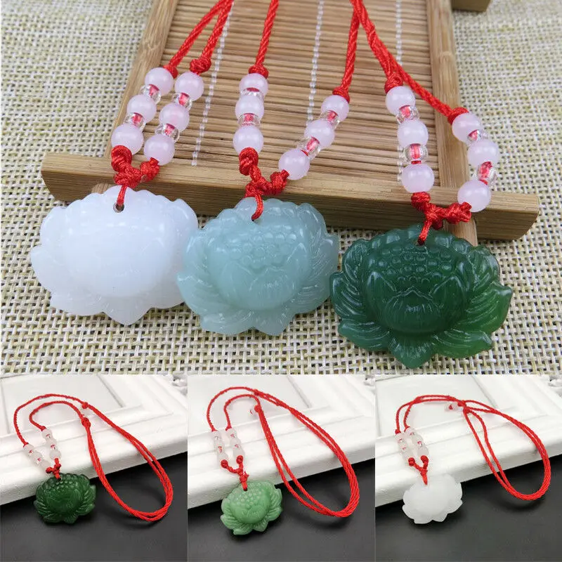 Natural Green Jade Lotus Penda - Necklaces 评论和价格