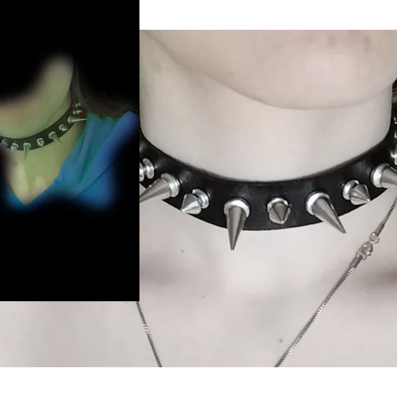 Punk Long Spike Choker Faux Le - Goth Punk Spike Choker 评论和价格